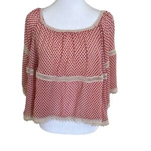 Max Studio Off The Shoulder Butterfly Blouse Red & Beige Size S or M